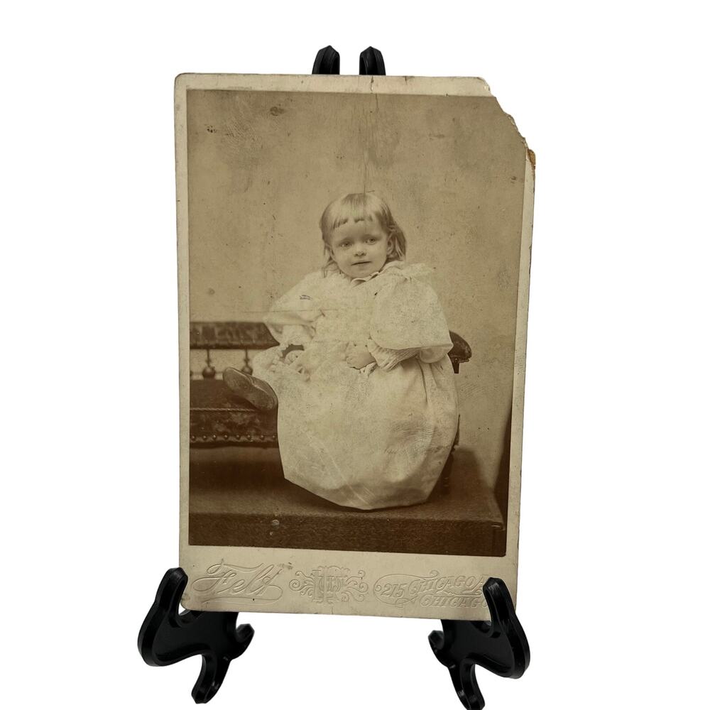 Antique Mounted‎ Black White Photo Gown Baby 1800's 215 East Chicago Avenue